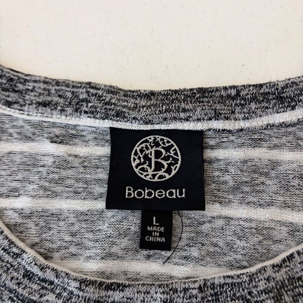 Bobeau Blouse Women's Large Gray Knit Striped Round Neck Short Sleeve Casual - Picture 6 of 8